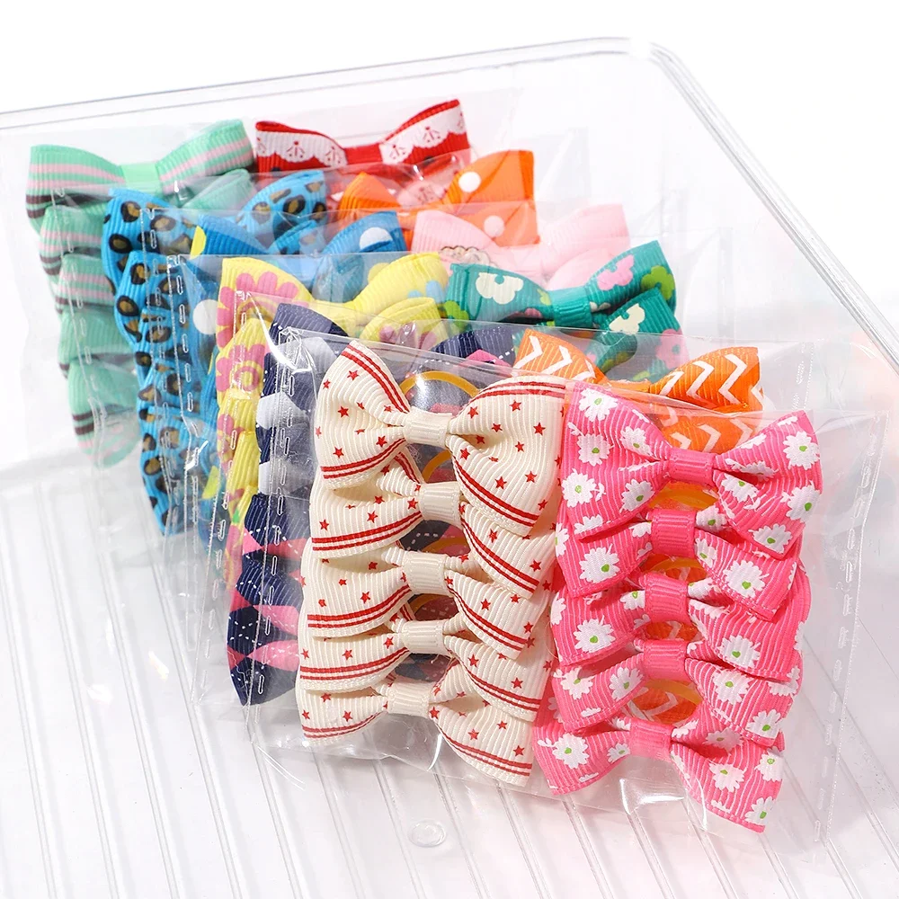 10pcs New Mini Print Bowknot Girls Baby Hair Accessories Princess Headwear Kids Elastic Hair Bands Headdress Newborn Hair Ropes