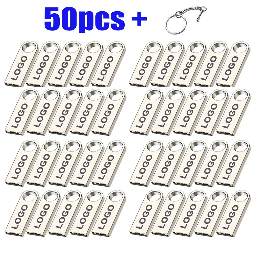 50PCS Metal USB Flash Drives 64GB 128GB U Disk 4GB 8GB 16GB USB Sticks Pen Drive 32GB Memory Flash Drive 128MB Free Laser Logo