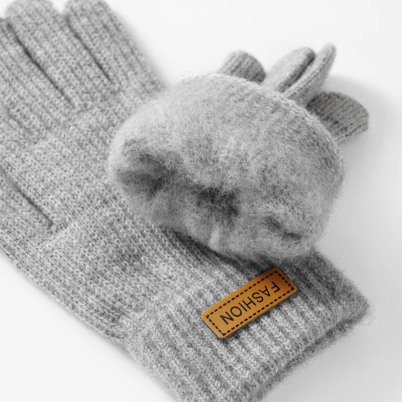 Knitted Thermal Gloves Outdoor Cycling Cold Proof Plush Touch Screen Fingers Students Men Women Winter Warm Breathable Gloves