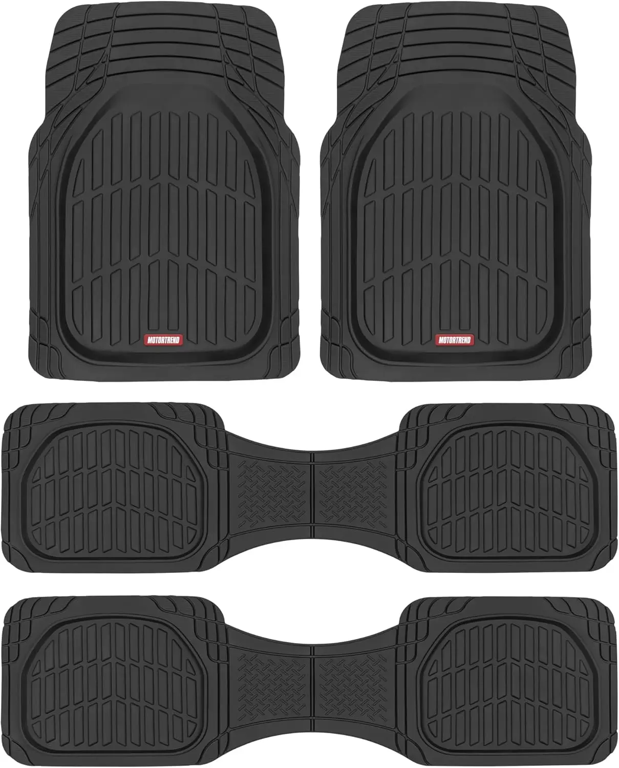 

FlexTough Black Rubber Car Floor Mats for 3 Row Vehicles, All Weather Heavy Duty Trim to Fit for Cars Truck Van SUV