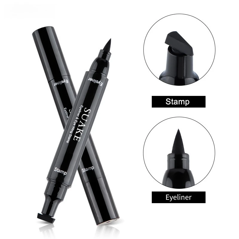 2-in-1-flügelter Stempel, flüssiger Eyeliner-Stift, wasserfest, schnell, schwarz, flüssiger Eyeliner, kleiner Wimpernkleber-Stift, Augen-Make-up, Kosmetik