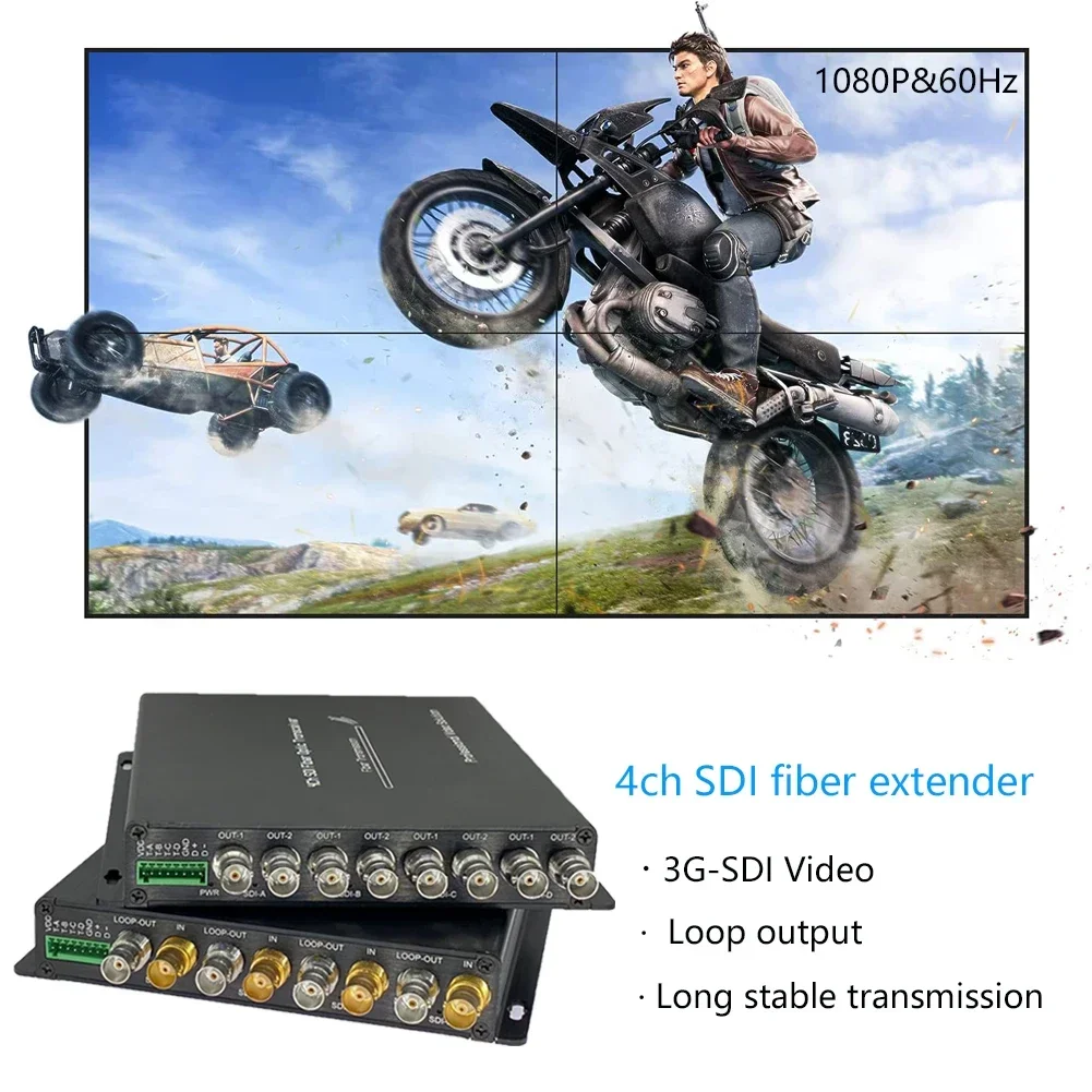 4-Kanal-3G-SDI-Glasfaserkonverter mit Tally & RS485 20 km LC 3G-SDI-Video-Glasfaser-Extender