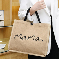 Women Tote Bag Fashion Mama Letter Printing Linen Handbag Large Capacity Baby Diaper Bag Casual Shopping Shoulder Bag Mom Gifts