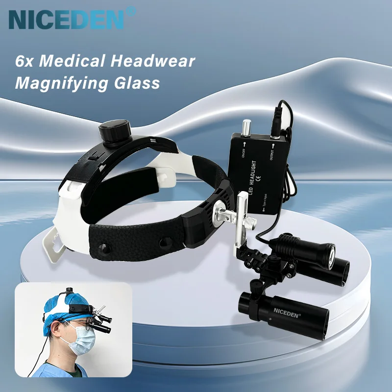 

6X Medical Magnifier Binocular Loupes Headband Brightness Spot Adjustable with 5W LED Headlight Dentist Surgical Headlamp Tool