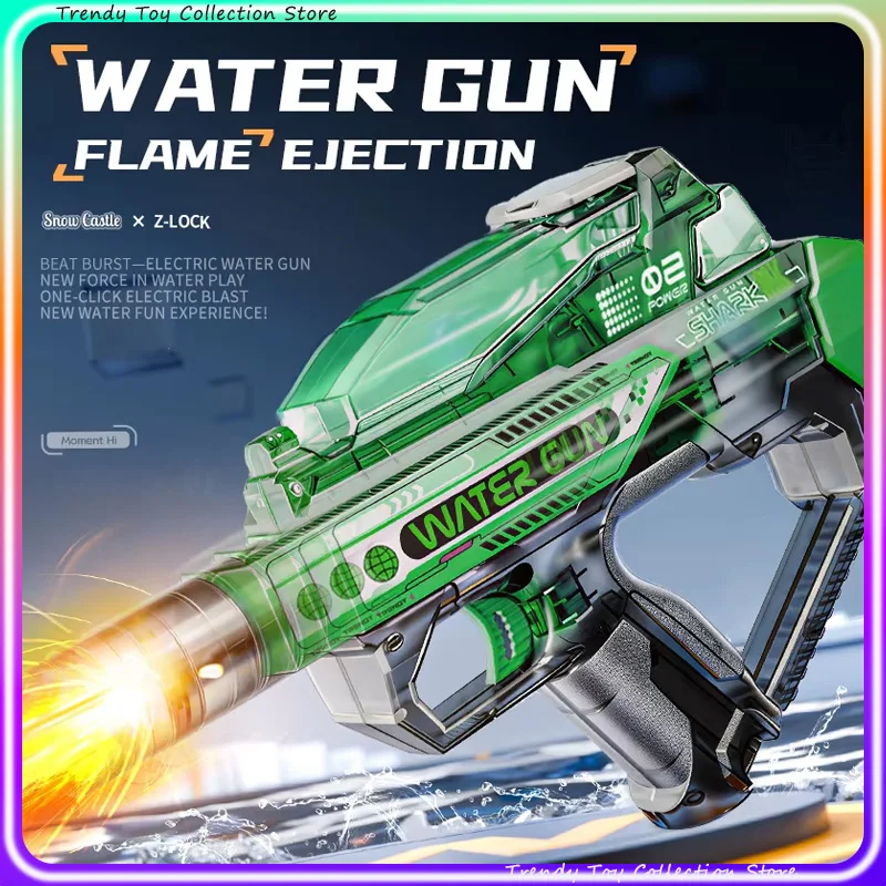 

Водный пистолет-бластер X Z-Lock Shark: электрический, автоматический, с высокоскоростным распылением и эффектом пламени, для игр на воде и снежных замках