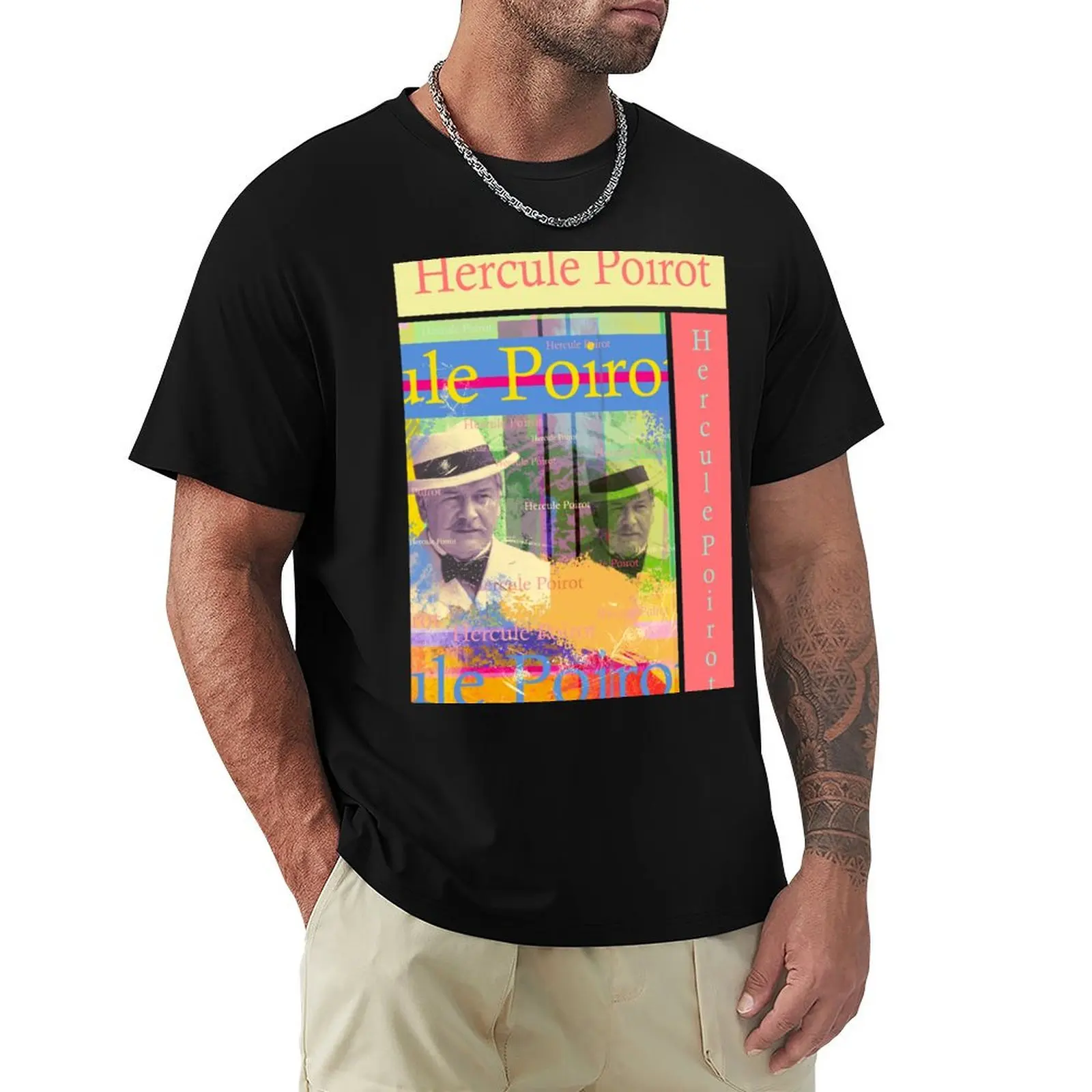Hercule Poirot portrait, Peter Ustinov as a well-known Belgian detective T-Shirt Basic Simple Casual Short Sleeve Tee