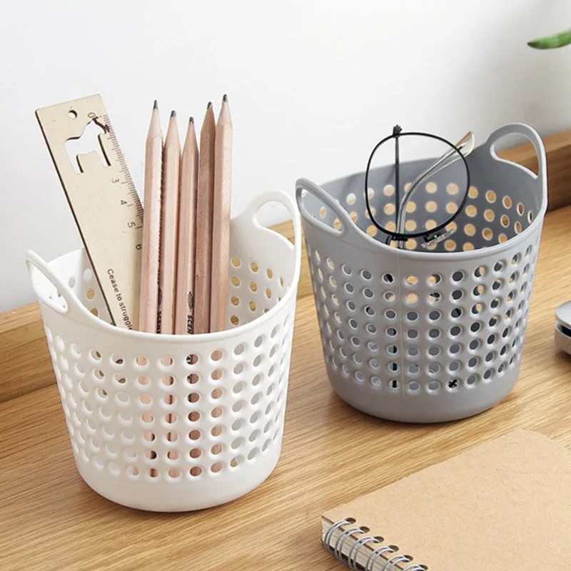 Mini Desktop Storage Basket Creativity Fashion Hollow Toy Basket Plastic Table Sundries Trash Organizer basket Pen Container