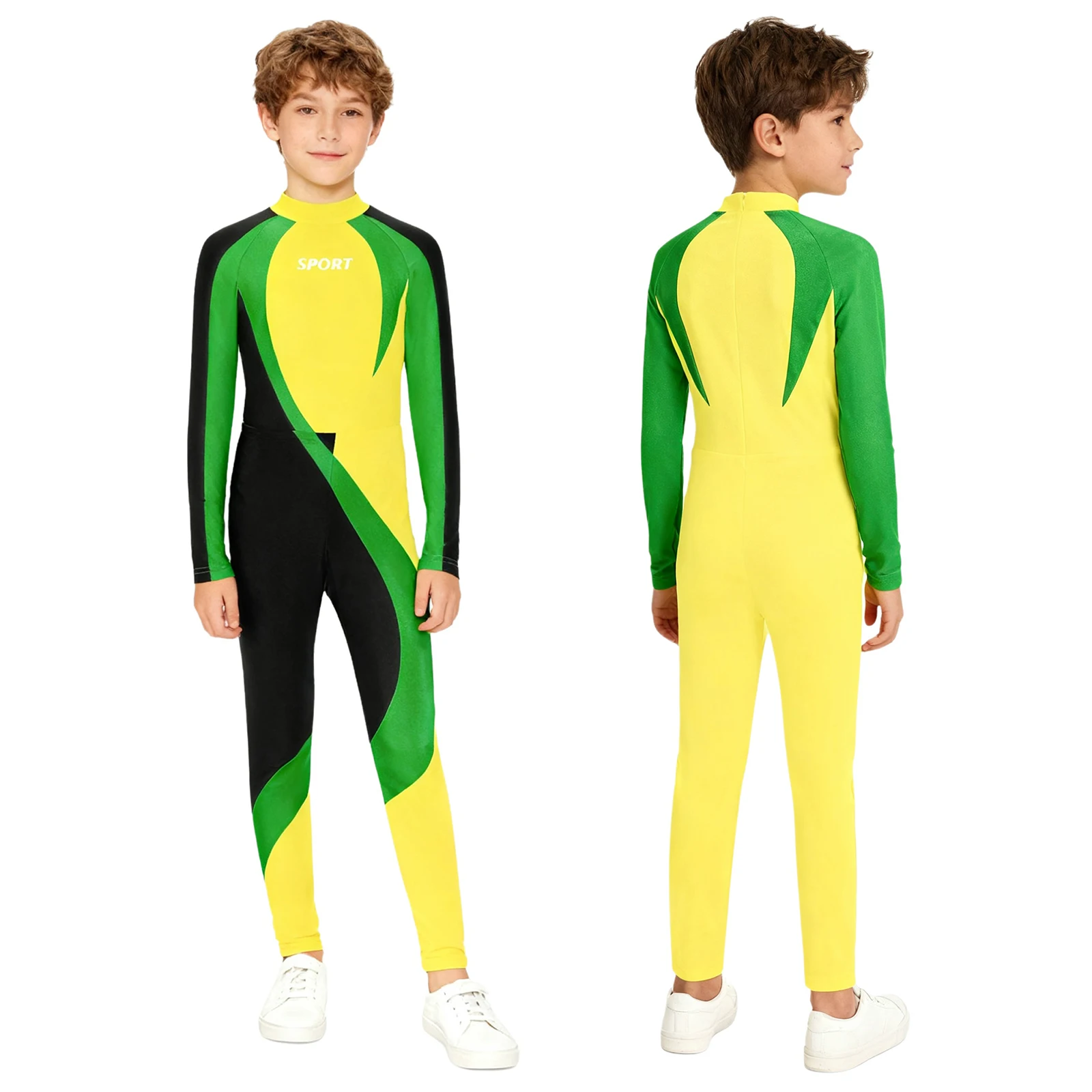 

Boys Sports Gymnastics Leotards Long Sleeve Athletic Bodysuit with Leggings for Acrobatics Workout Exercise Cycling Swimming