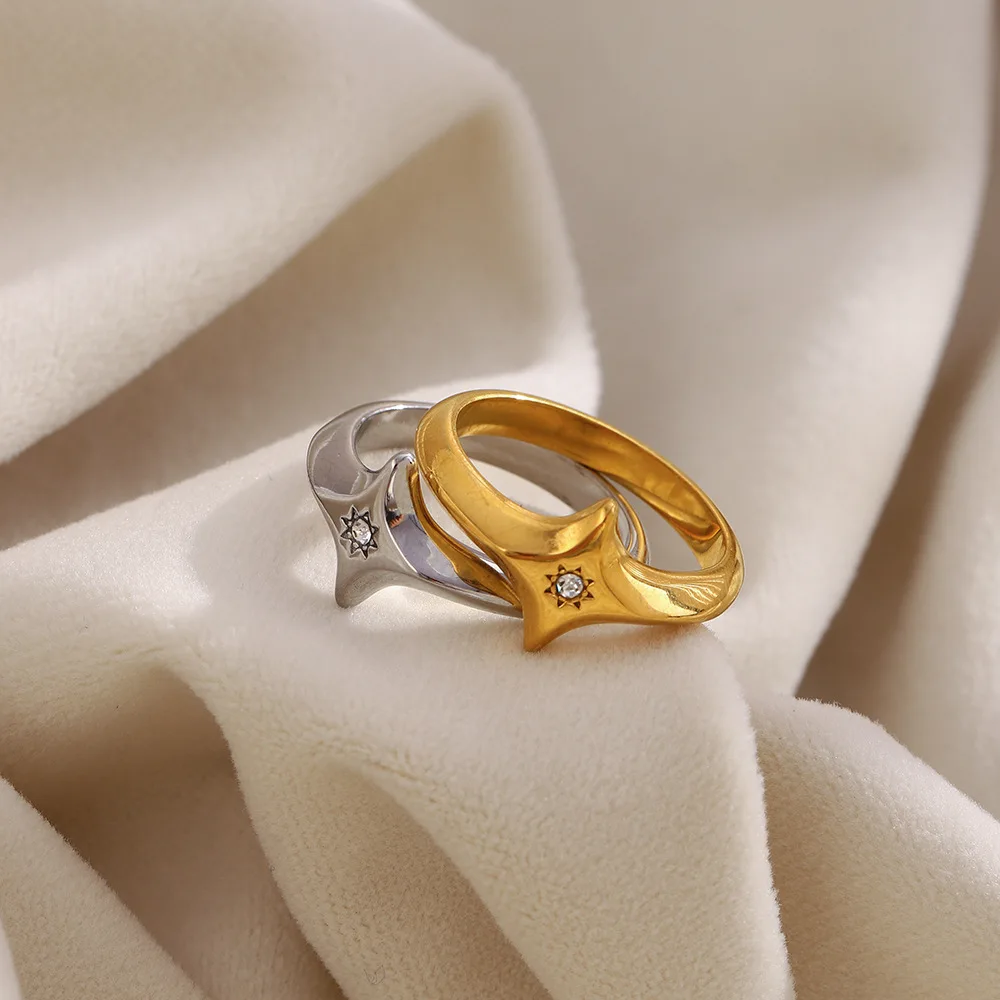White Cubic Zircon Ring for Women Stainless Steel Gold Color Open Ring Vintage Boho Wedding Party Jewelry Gift Accessories