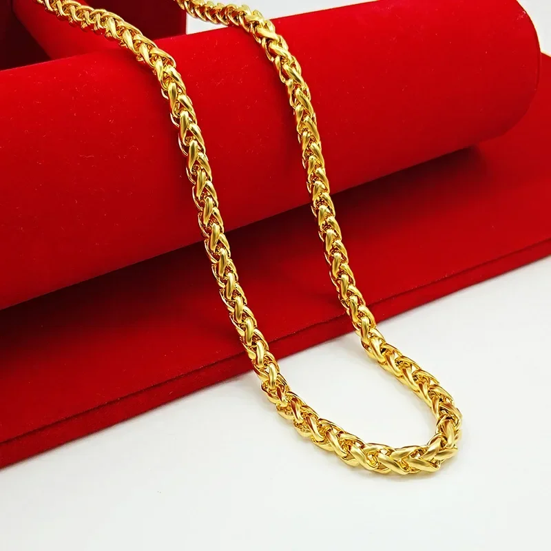 18K gold necklace mens and womens gold chain fashion jewelry hollow keel chain AU750 chain with certificate