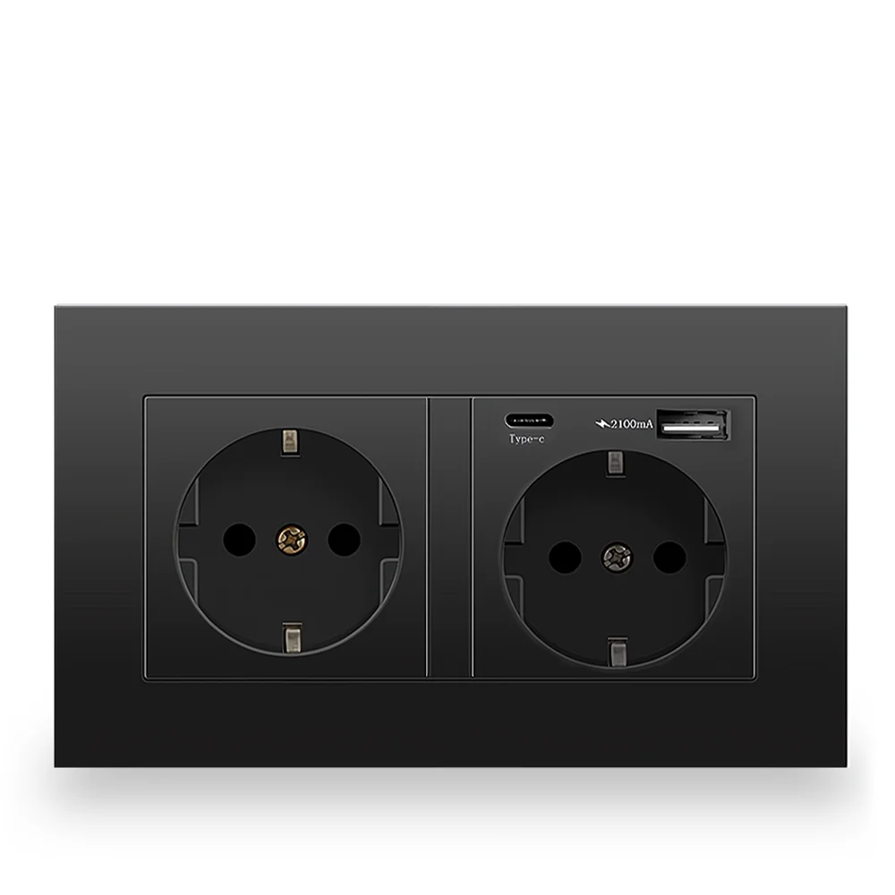 EIOMR EU standaard stopcontact, enkel en dubbel 220V 16A wit zwart pc-paneel EU-stopcontact, muur USB Type-C stekkers stopcontact voor thuis