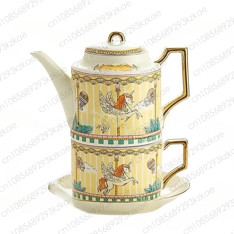 Ceramic Tea Set Carousel Gift Box British Teapot Gold-plated Coffee Cup and Saucer