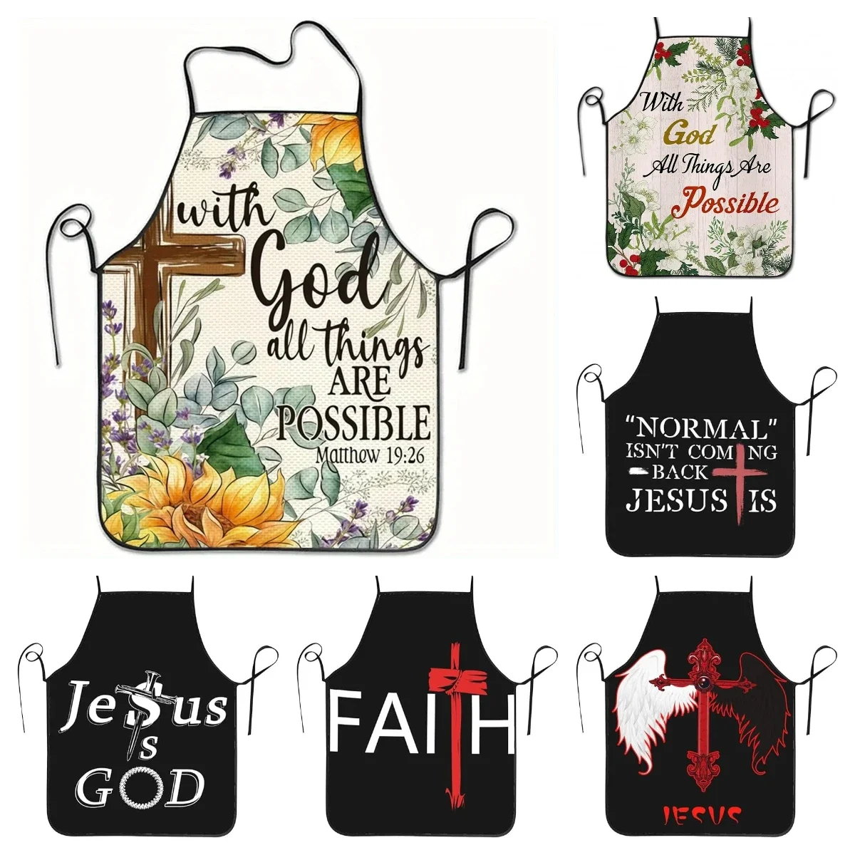 1pc Inspirational Bible Verse Floral Design Polyester Apron 