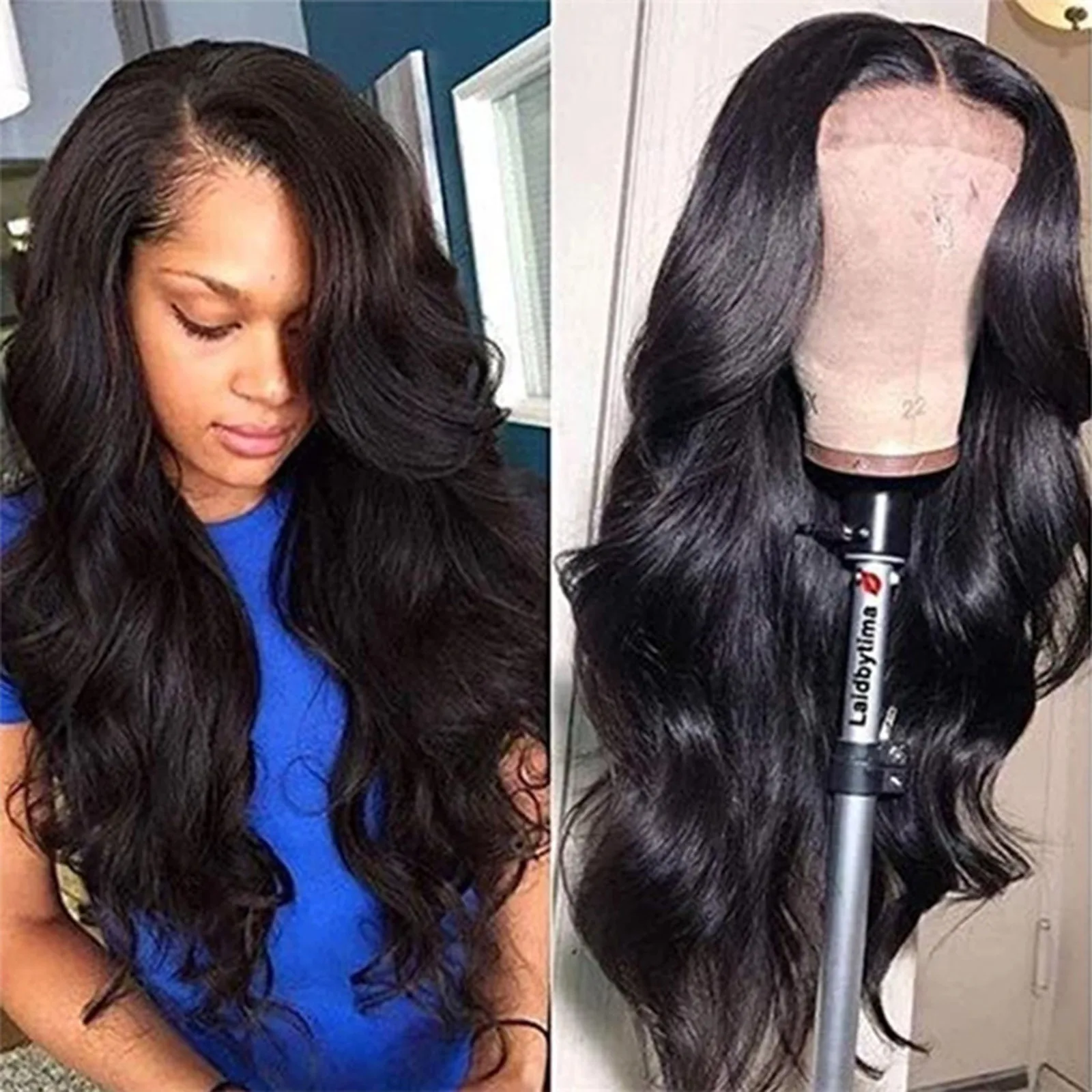 Premium Natural Black Wavy Synthetic Wig  for Women Middle Part Curly Natural Looking 22 Inch Long Full Volume image 5