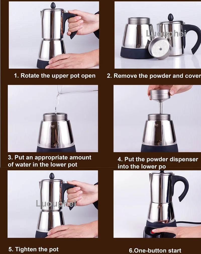 ماكينة صنع القهوة الكهربائية 220 فولت 300 مل 6 أكواب من الفولاذ المقاوم للصدأ وعاء موكا ماكينة صنع القهوة الإيطالية الكهربائية Percolator للمنزل فضي