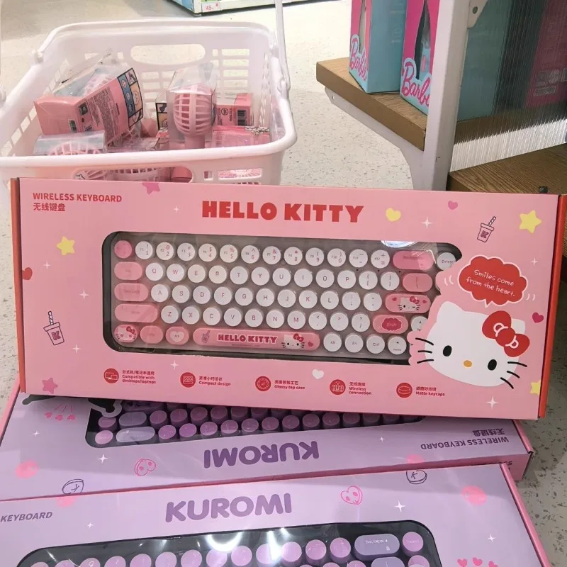 

Беспроводная клавиатура Anime Sanrio Hello Kitty Cinnamoroll Melody с USB-подключением, милая мультяшная клавиатура Kawaii для девочек, киберспорт, новинка 2026 года