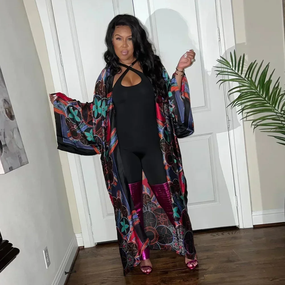 Boho Printed Loose Casual Long Kimono Maxi Dresses Batwing Sleeve Trench Coat Tunic Autumn 2023 Women Beachwear