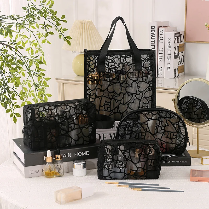 

Makeup Bag,Women's Small Toiletry Bag, Necessaire Skincare Cosmetic Organizer Transparent and Waterproof Pouches Grid Raytheon