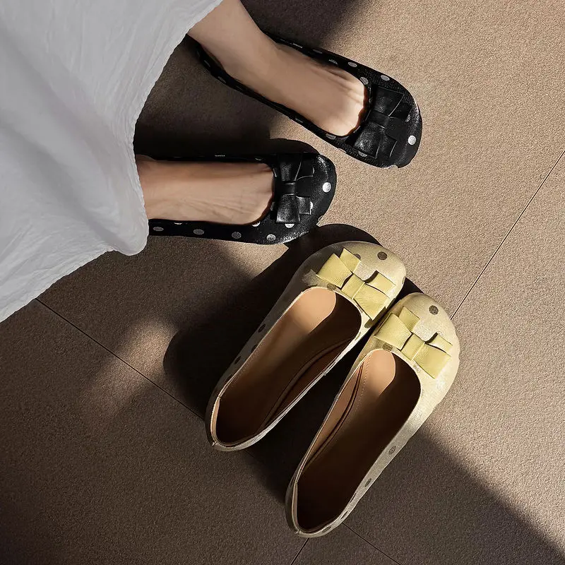 2026 new spring autumn women pumps 22-25 cm dots Silk+sheepskin+pigskin buckle mary janes butterfly-knot women shoes fashion
