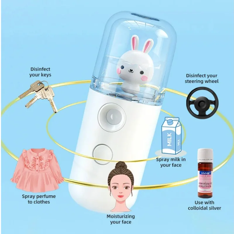 토끼 디자인 휴대용 미니 나노 공기 가습기, USB 무화기 공기 청정기, 아로마 테라피 에센셜 오일 디퓨저 하이드레이터, 30ml