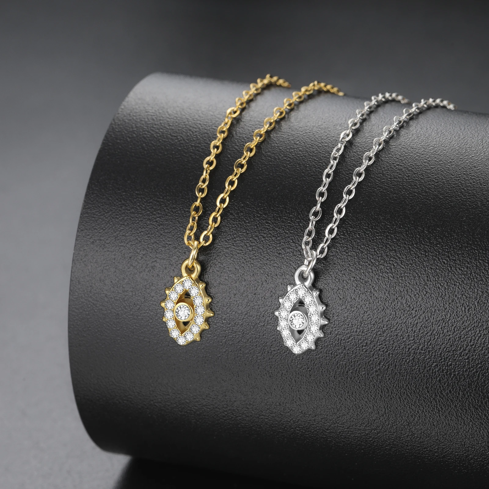 1PC Inlaid Crystal Evil Eye Pendant Necklace Stainless Steel Turkish Symbol Men Women Necklace Amulet Jewelry Gift