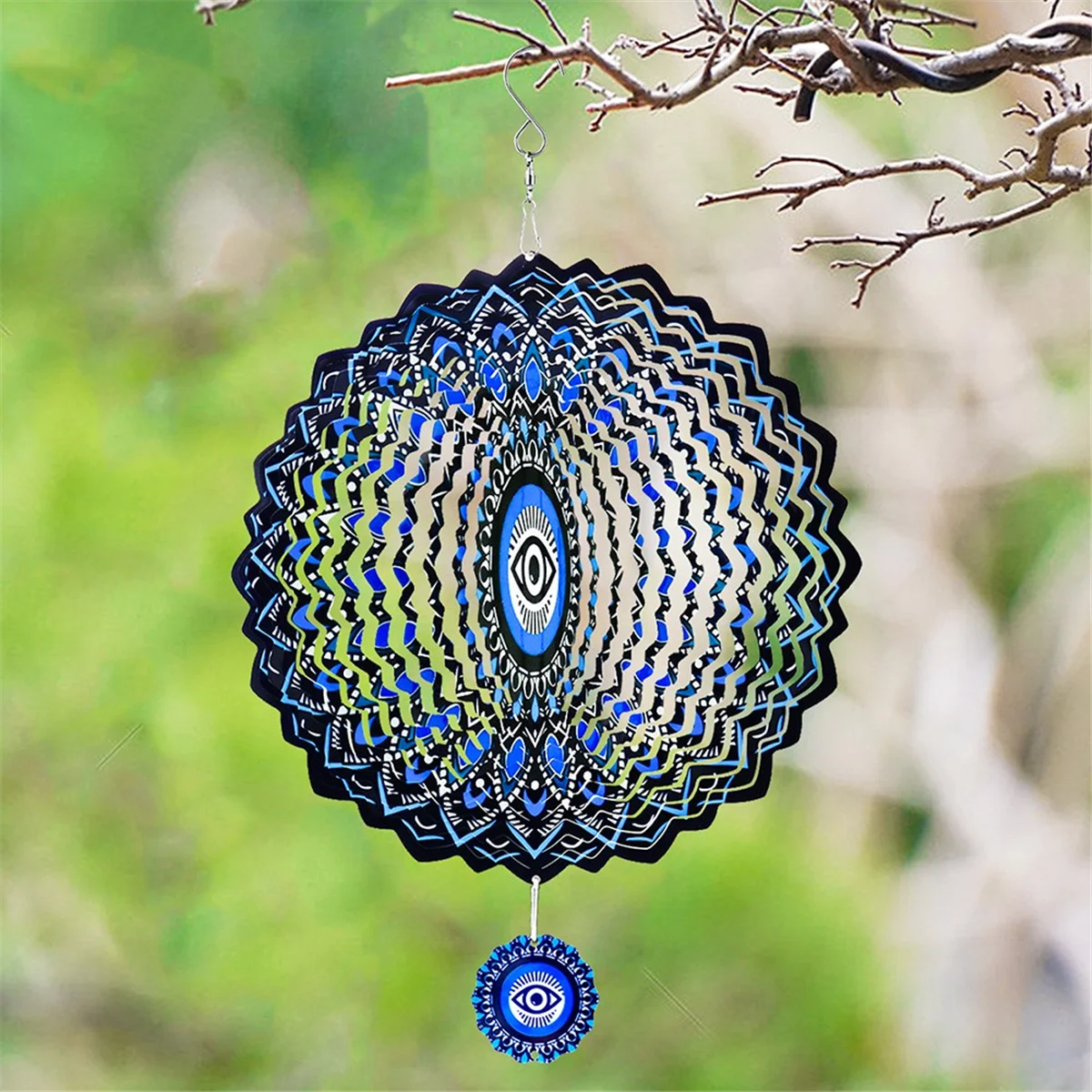 Kwalitatieve Mandala Eye Wind Spinner Metaal 3D Roterende Windgong Luxe Kunst Tuin Hangende Buitendecoratie