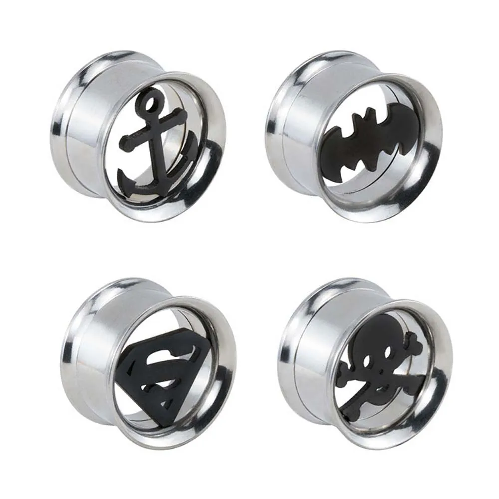 1 Pair Stainless Steel Spiral Gauge/Tunnel Double Horn Ear Plugs Goth Punk Hollow Bat Ear Plugs Piercing Jewelry 6-20mm