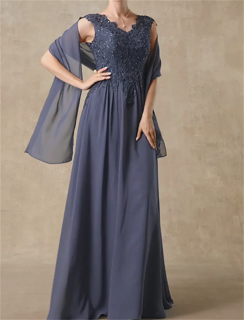 A-Line V-neck Floor-Length Chiffon Lace Mother of the Bride Dress With Beading Sequins Vestidos De Fiesta 2024 New فساتين السه