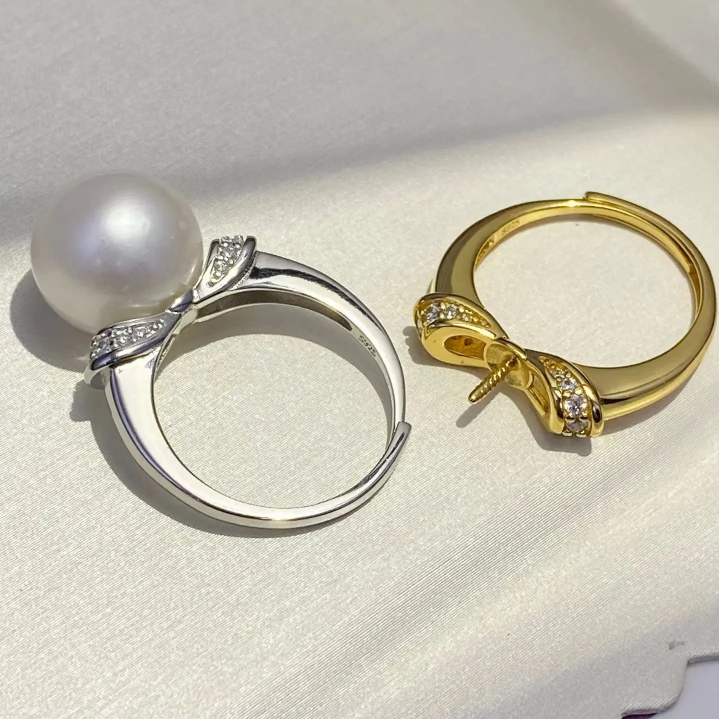 Wholesale S925 Sterling Silver Adjustable Ring Mount Settings Findings Mountings Accessory Parts for 11-12mm Pearls 5pcs/lot