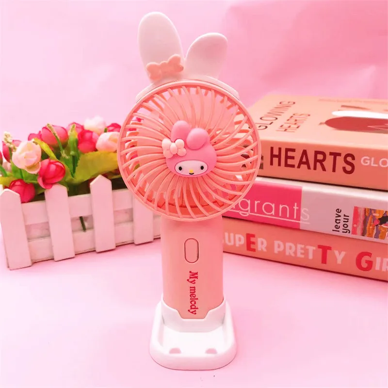 Anime Peripheral Gifts Kuromi Melody Sanrio Cartoon Electric Fan Handheld High Wind Portable Desktop Small Fan In Multiple Color