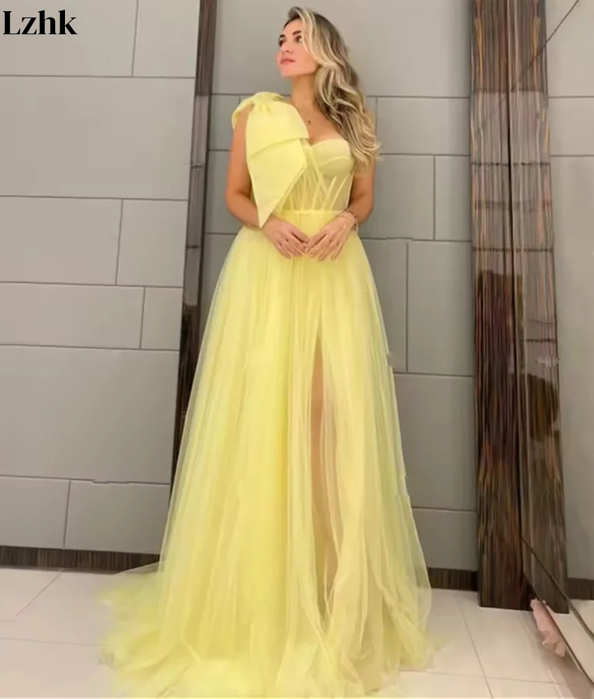 Customized Sexy Tulle A-Line One Shoulder 3D Bow Evening Dress High Quality Sleeveless Floor Length Party Gowns Custom Made