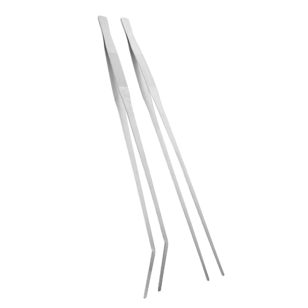 

2pcs Feeding Tongs For Aquarium Reptile Long Straight Curved Tweezers Durable Metal Tools Fish Tank Terrarium Plant Maintenance