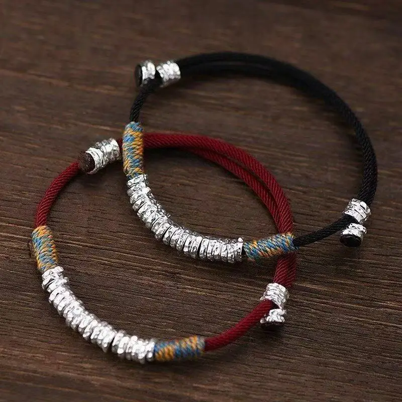 

Hand woven coiled bracelet for men and women, niche Chinese style, broken silver, zodiac year, couple's hand rope gift
