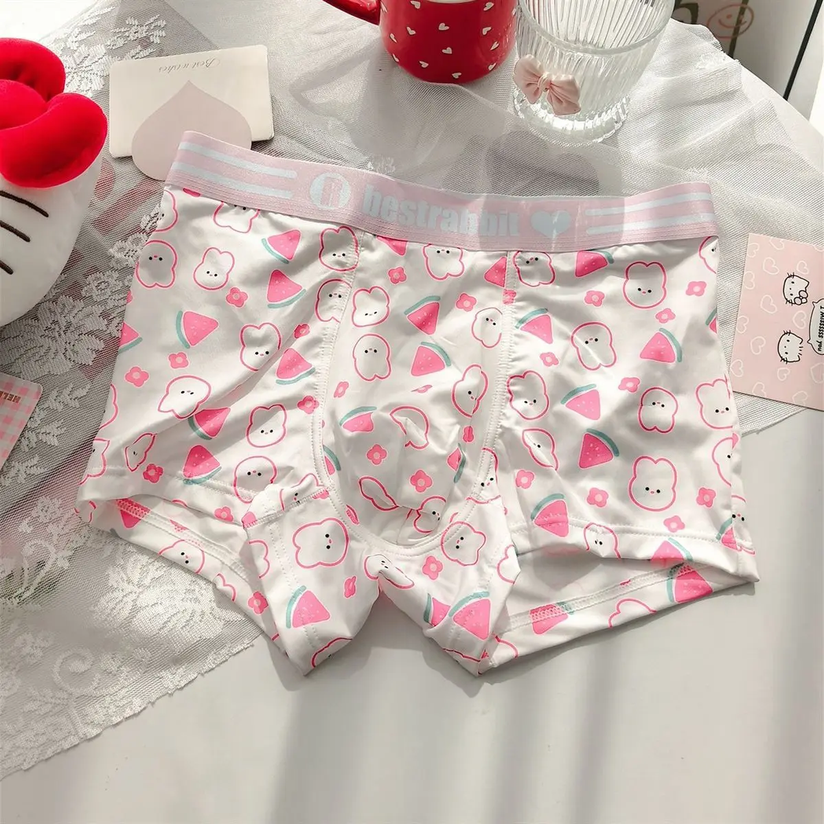 

Man's Pink Cute Floral Graphics Panties Briefs BF Gifts LGBQT Private Party