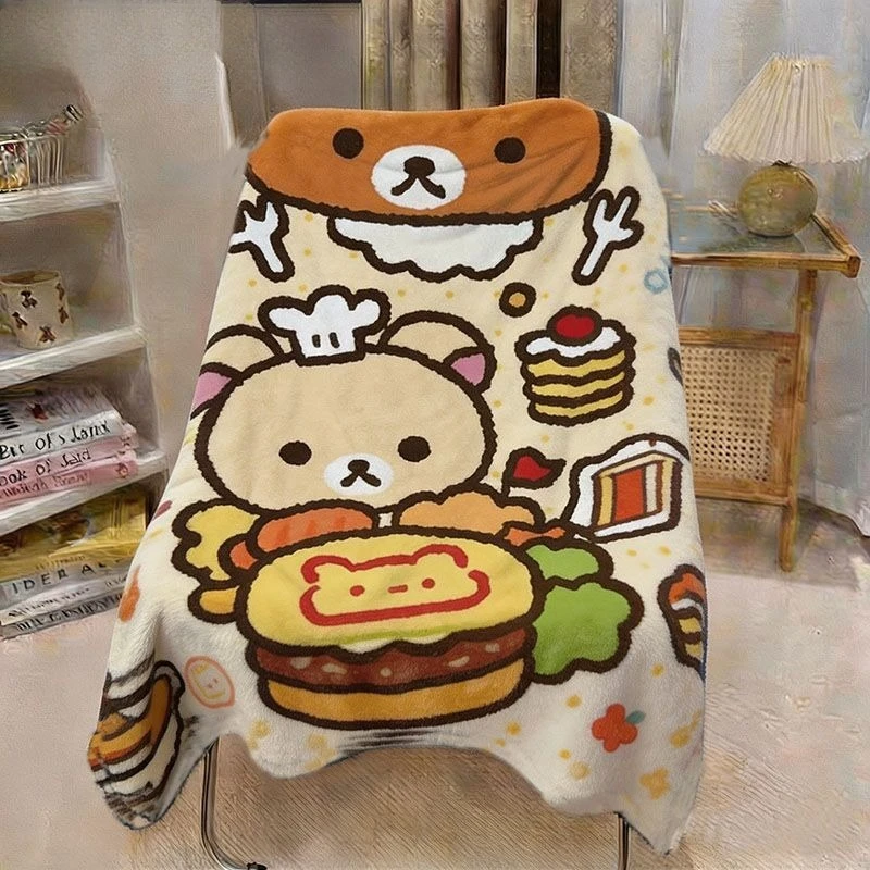 Rilakkuma Flanelldecke, kreatives, hochwertiges Anime-Cartoon-Design, digital bedruckt, verdickt, warm, weich, für Männer und Frauen, als Schlafdecke geeignet. – Detail 2