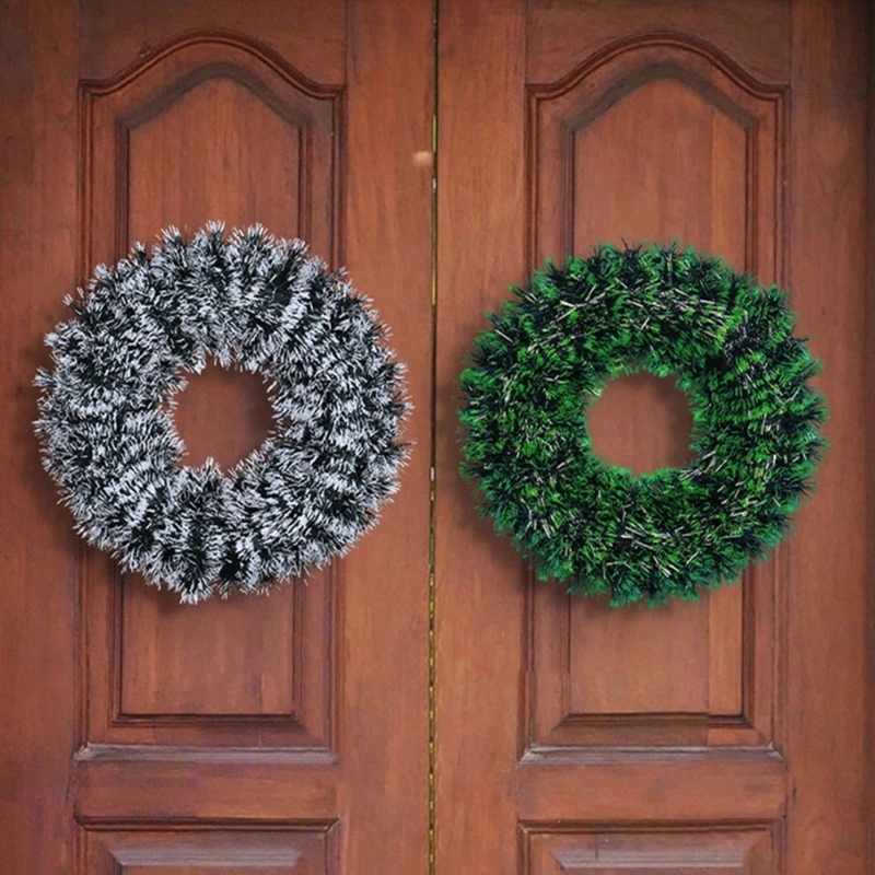 Elegant 42cm Green/White Holiday Wreath for Front Door Wall Wedding Party Decor A0KC