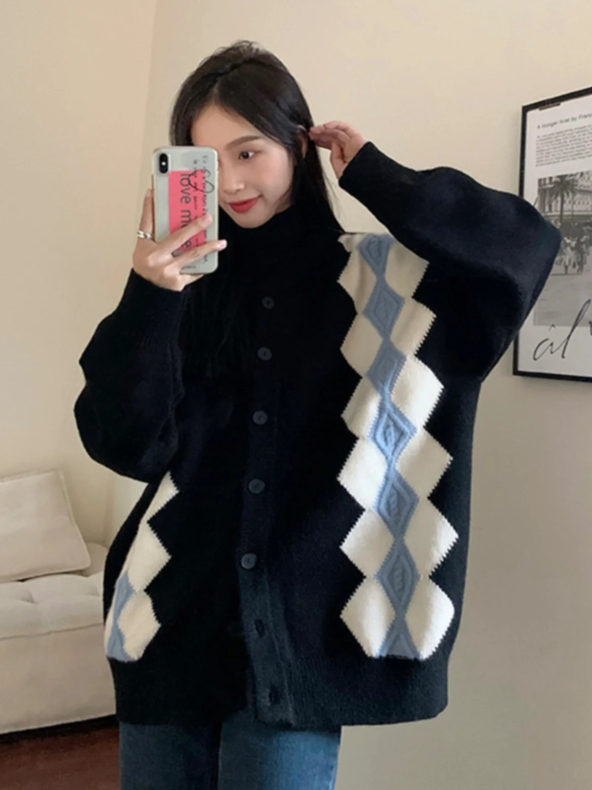 

plus Size Knitted Sweater Autumn Spring Slimming Versatile Lazy Sle Korean Version Diamond id Fat MM Sweater Cardigan Hid...