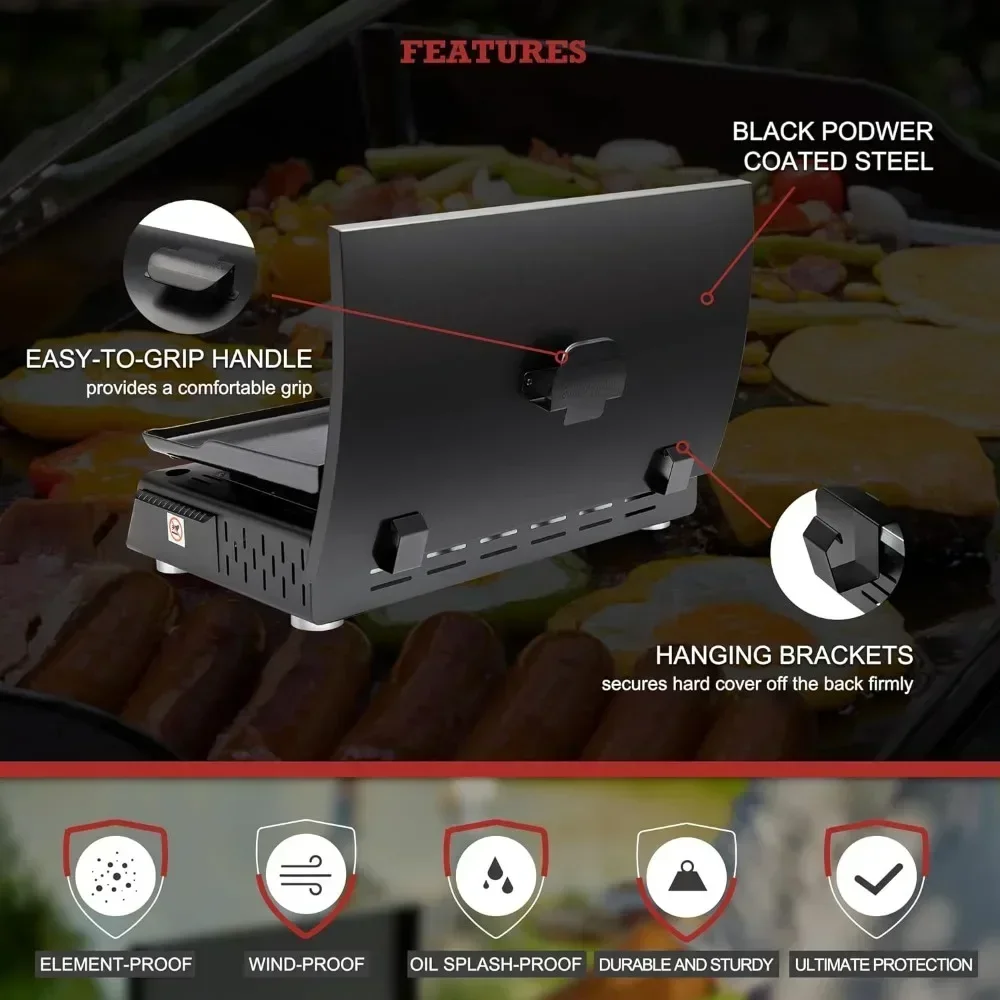 500 BTU Portable Gas Grill Griddle With Top Hard Cover Air Fryer 24-Inch Tabletop Griddle Station for Outdoor Camping Smokeless