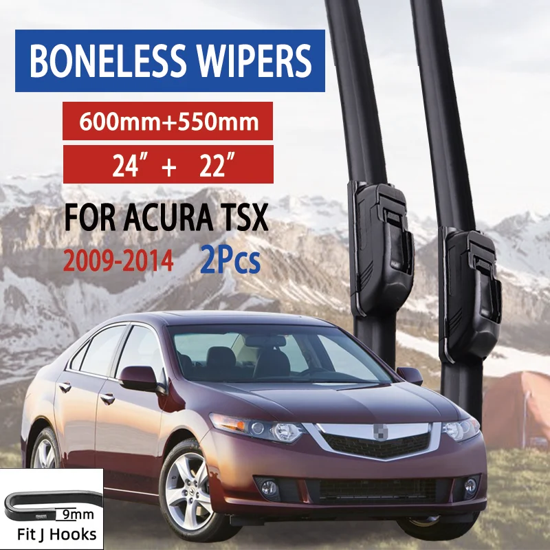 

For Acura TSX 2009-2014 Car Windshield Wiper U-type Soft Rubber Frameless Bracketless Car Wipers 24"+22"