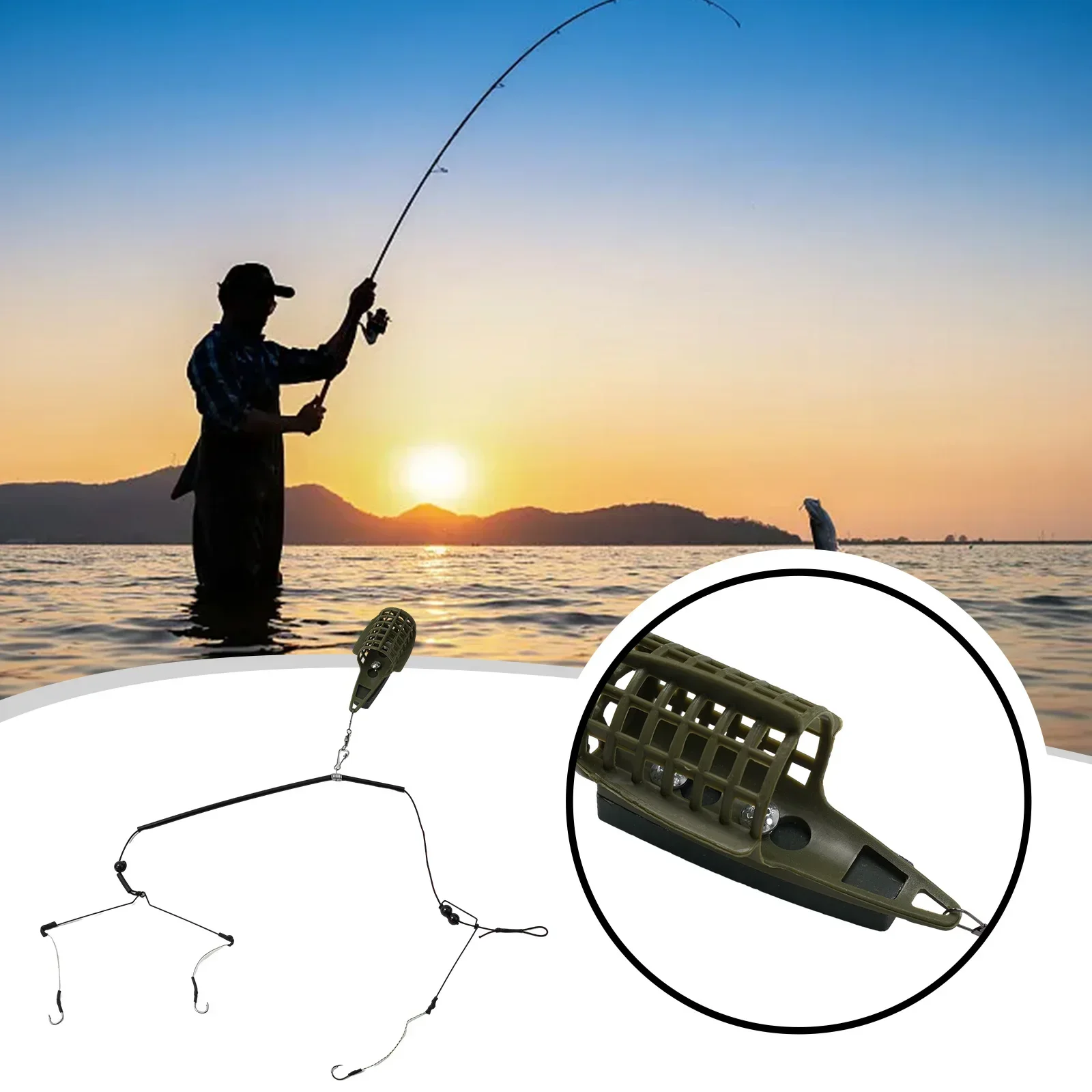 

Fishing Lure Cage With Line Hooks Rig 50G 70g 80g Length 60CM Fish Bait Feeder Basket Holder Lead Sinker Terminal Tackle Pesca