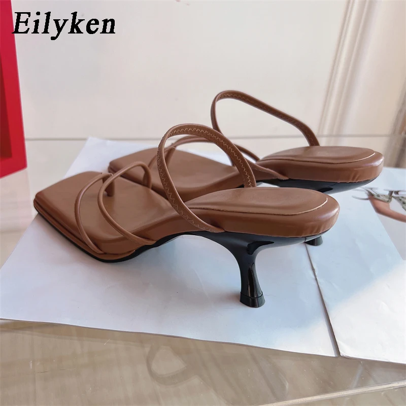 Eilyken 2024 New Summer Slipper Low Thin Heel Female Peep Toe Slides Sandal Vacation Women Flip Flops Mujer Shoes