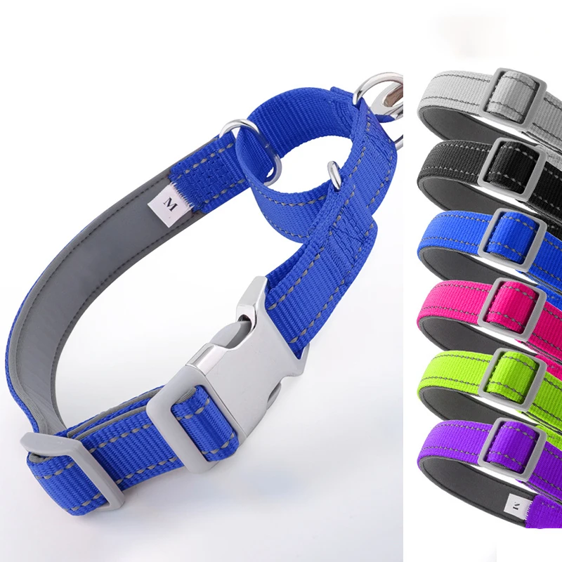

Portable Reflective Nylon Dog Chain Collar Adjustable Soft Diving Fabric Lining Outdoor Safety Cat Dog Collar Collier Pour Chien