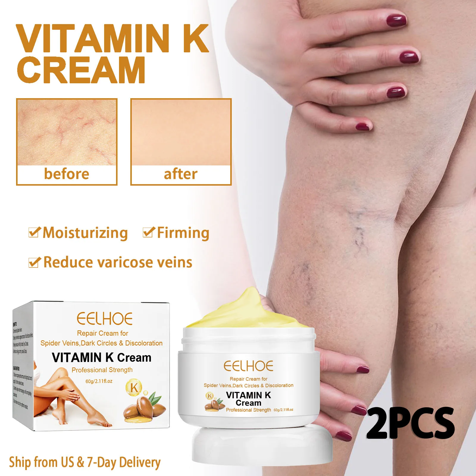 

2 шт. крем с витамином К уменьшает варикозное расширение вен и снимает боль в ногах, подходит для ног и лица, увлажняет и укрепляет кожу