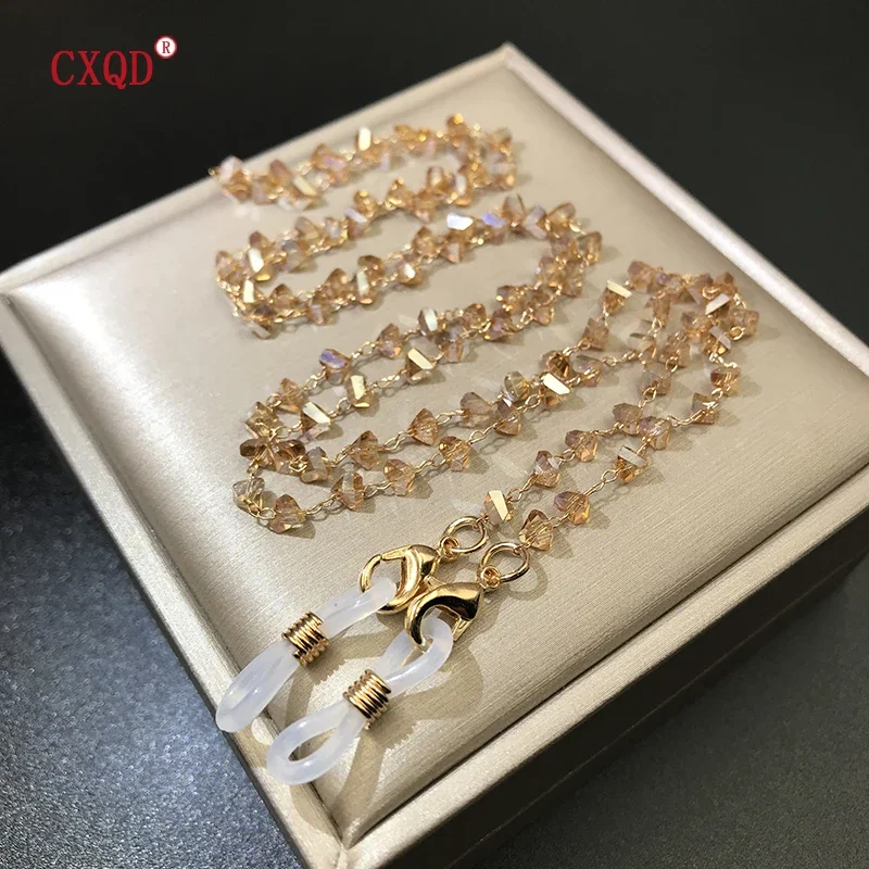 Sunglasses Mask Chains For Women 4mm Triangle Crystal Beaded Eyeglasses Lanyard Glass Fashion Jewelry Hanging Neck Accessories
