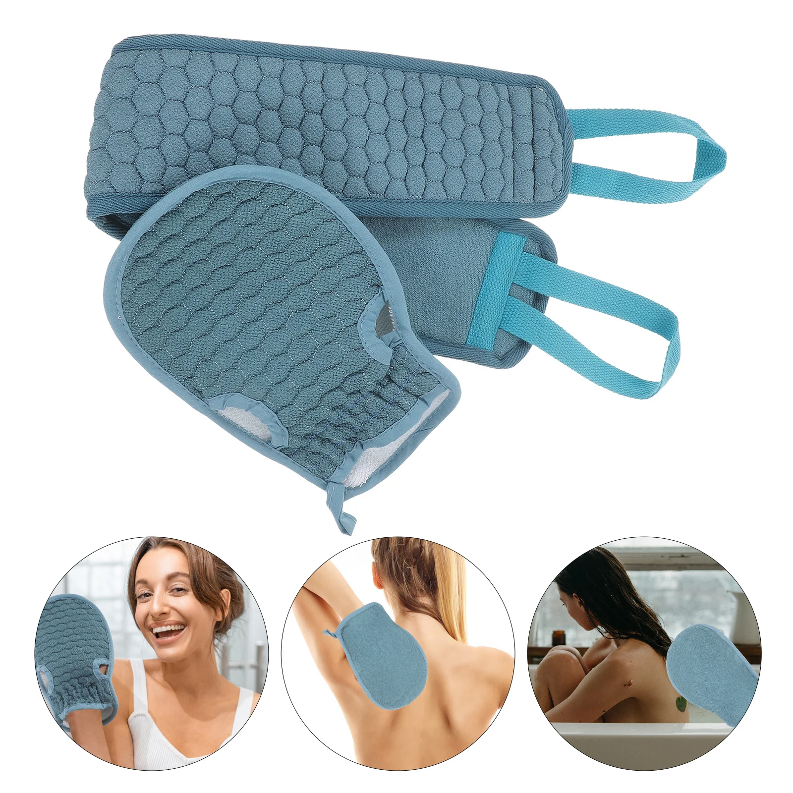 

2pcs Bath Scrub Set Soft Exfoliating Shower Towel For Smooth Skin Rub Back Rub Back Rubbing Towel Scrubber Long Strip Blue