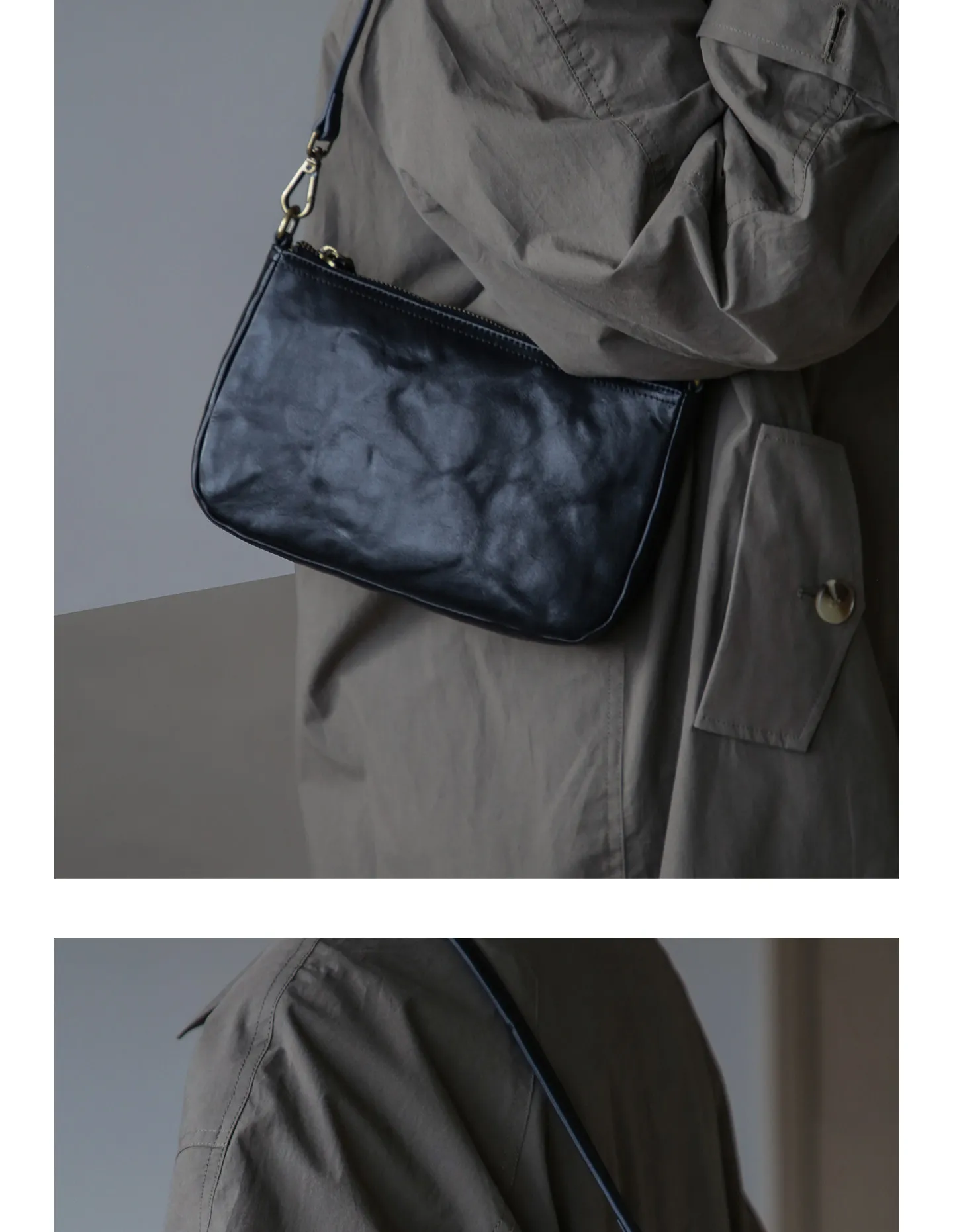 PNDME Vintage-Designer-Handtasche, handgefertigt, plissiert, aus pflanzlich gegerbtem Rindsleder, Damen-Umhängetasche, schlicht, lässig, aus echtem Leder, Unterarmtasche – Detail 10