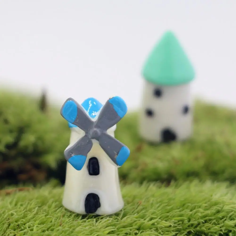 Miniature Figurine Moss Terrarium Decoration 2 Pcs Mini Windmill Lighthouse Figurine Set Tiny Resin Model for Micro Landscape