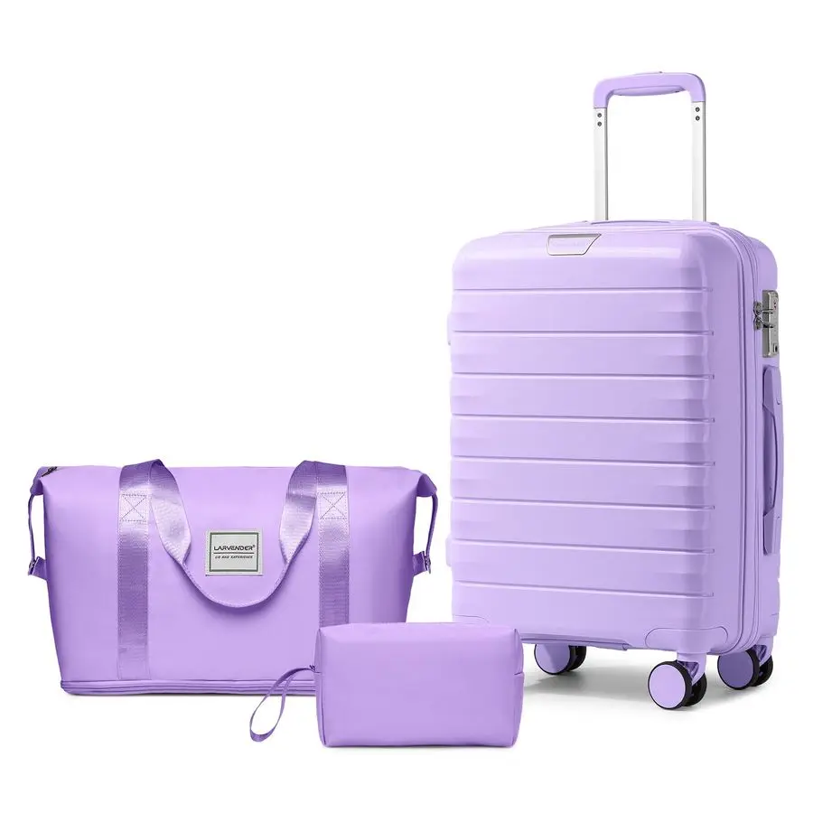 

Sets 3 Piece with Duffel Bag Hardside PP Carry On Suitcase with 360 Spinner Wheels TSA Lock Luggage Sets for Women, Lavender