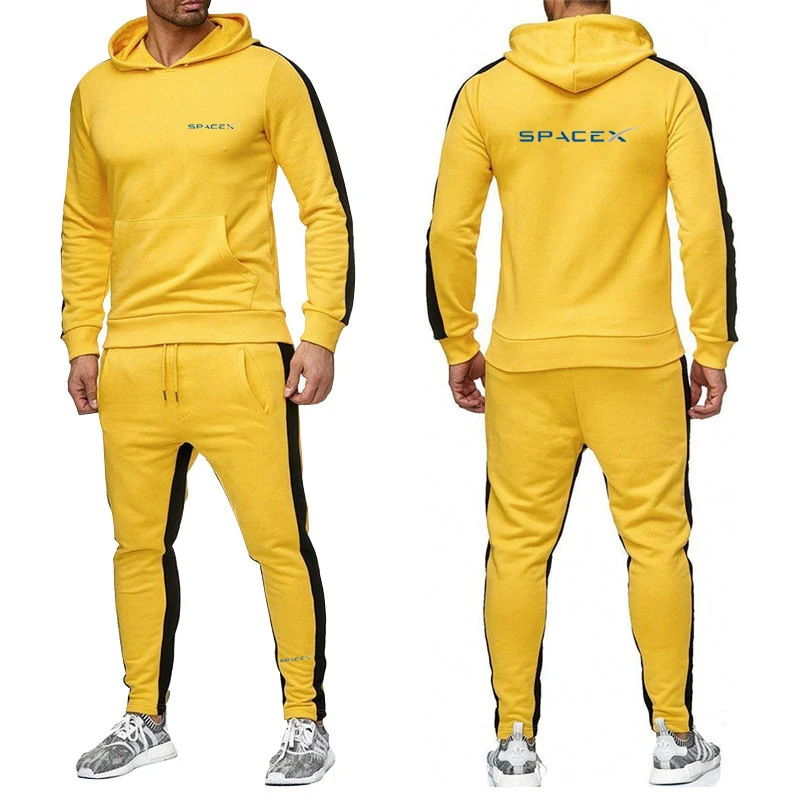 2024 New SpaceX Space X Men Hoodie Fashion Sweatshirt Two Piece Set Casual Long Sleeve Solid Color Hoodie Jogger Pants Suit