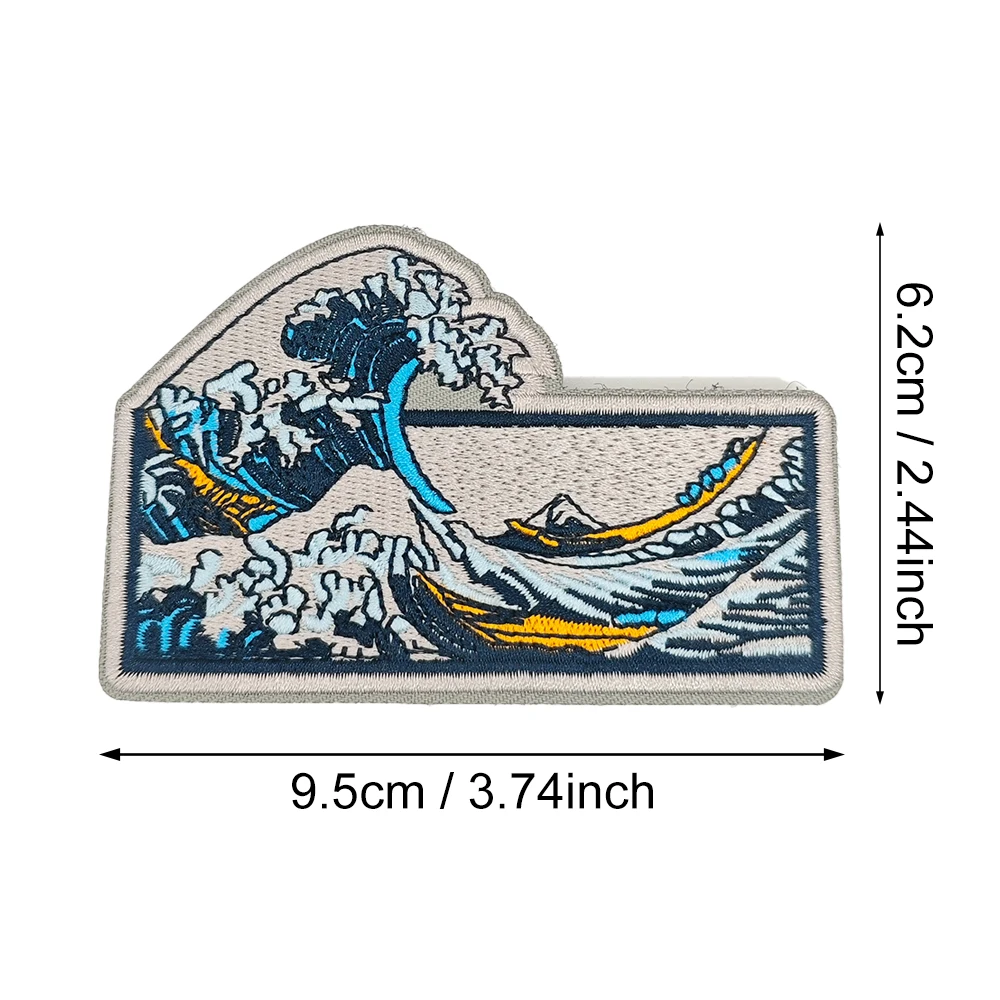 Japanische große Meereswelle vor Kanagawa, bestickter Aufnäher mit Klettverschluss, Vintage Ukiyo-e Abzeichen, Moral-Abzeichen für Kleidung, Rucksack, Mütze – Detail 1